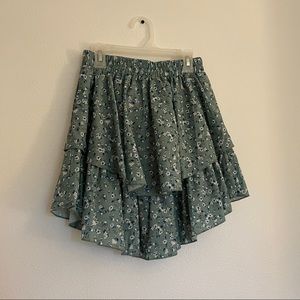 High Waisted Ruffle Floral Mini Skirt with U Shape Hem